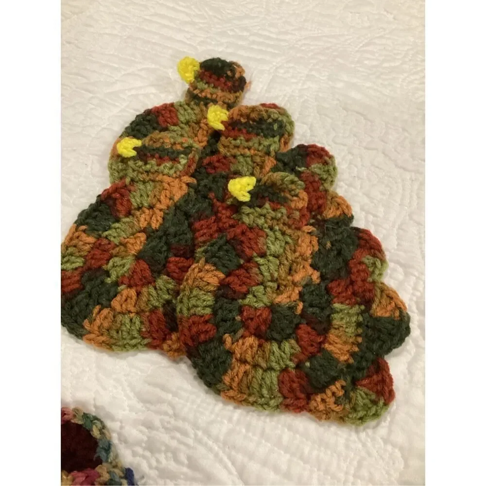 Cute Little Turkey Crochet Coaster Set 4 Piece
